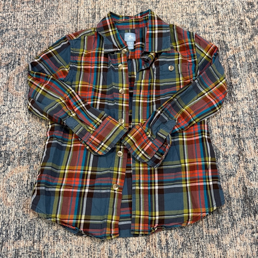 Baby Gap Plaid Button Down Long Sleeved Shirt 5 Years Red Blue Cabincore